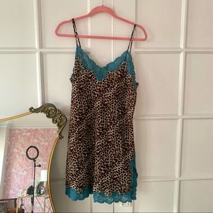 Vintage sheer blue leopard print slip dress